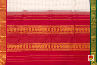 White Kanchipuram Silk Saree - Handwoven Pure Silk - Pure Zari - Ganga Jamuna Border - PV NYC 07 - Saris & Lehengas - Panjavarnam PV NYC 07