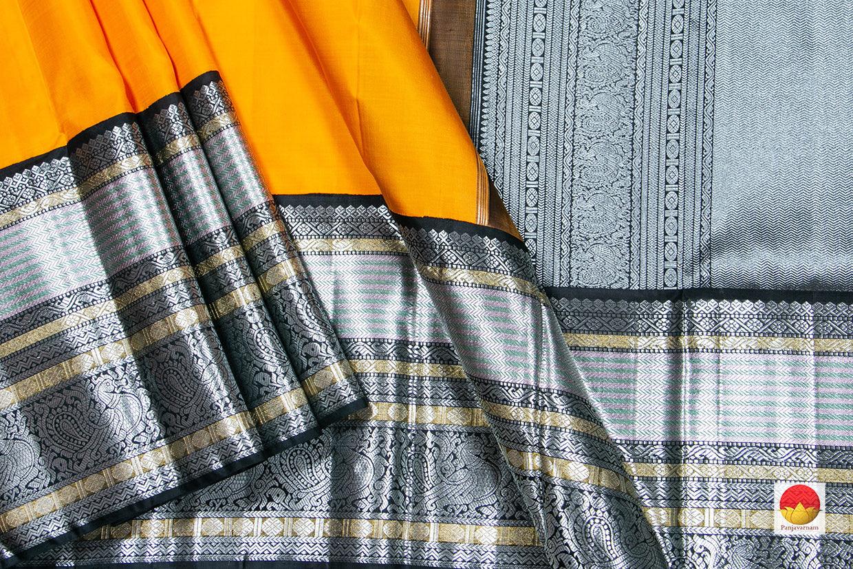 Yellow And Black Kanchipuram SIlk Saree Handwoven Pure Silk Pure Zari For Party Wear PV NYC 307 A - Silk Sari - Panjavarnam