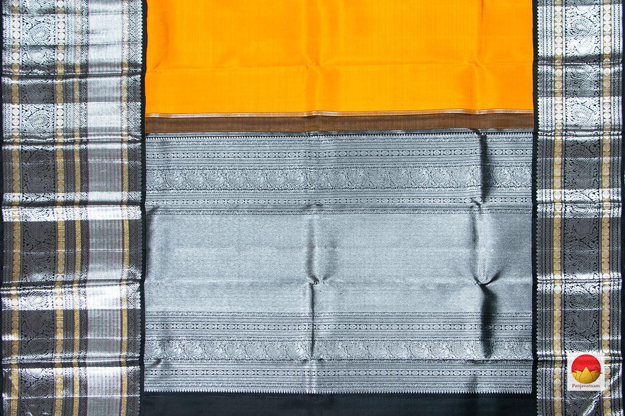 Yellow And Black Kanchipuram SIlk Saree Handwoven Pure Silk Pure Zari For Party Wear PV NYC 307 A - Silk Sari - Panjavarnam