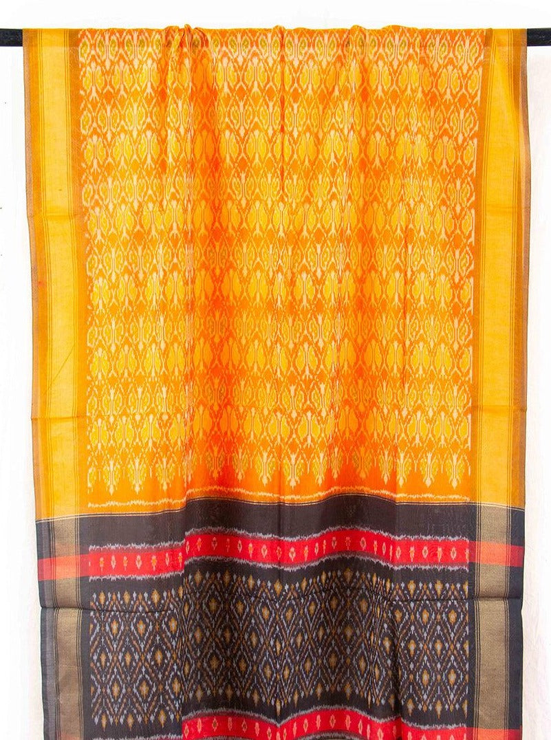 Yellow And Black Pochampally Ikkat Silk Dupatta PVD 1018 - Dupattas - Panjavarnam