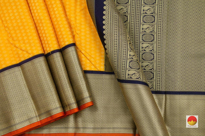 Yellow And Blue Kanchipuram Silk Saree Handwoven Pure Silk Pure Zari For Festive Wear PV NYC 71 - Silk Sari - Panjavarnam PV NYC 71