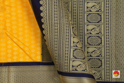 Yellow And Blue Kanchipuram Silk Saree Handwoven Pure Silk Pure Zari For Festive Wear PV NYC 71 - Silk Sari - Panjavarnam PV NYC 71