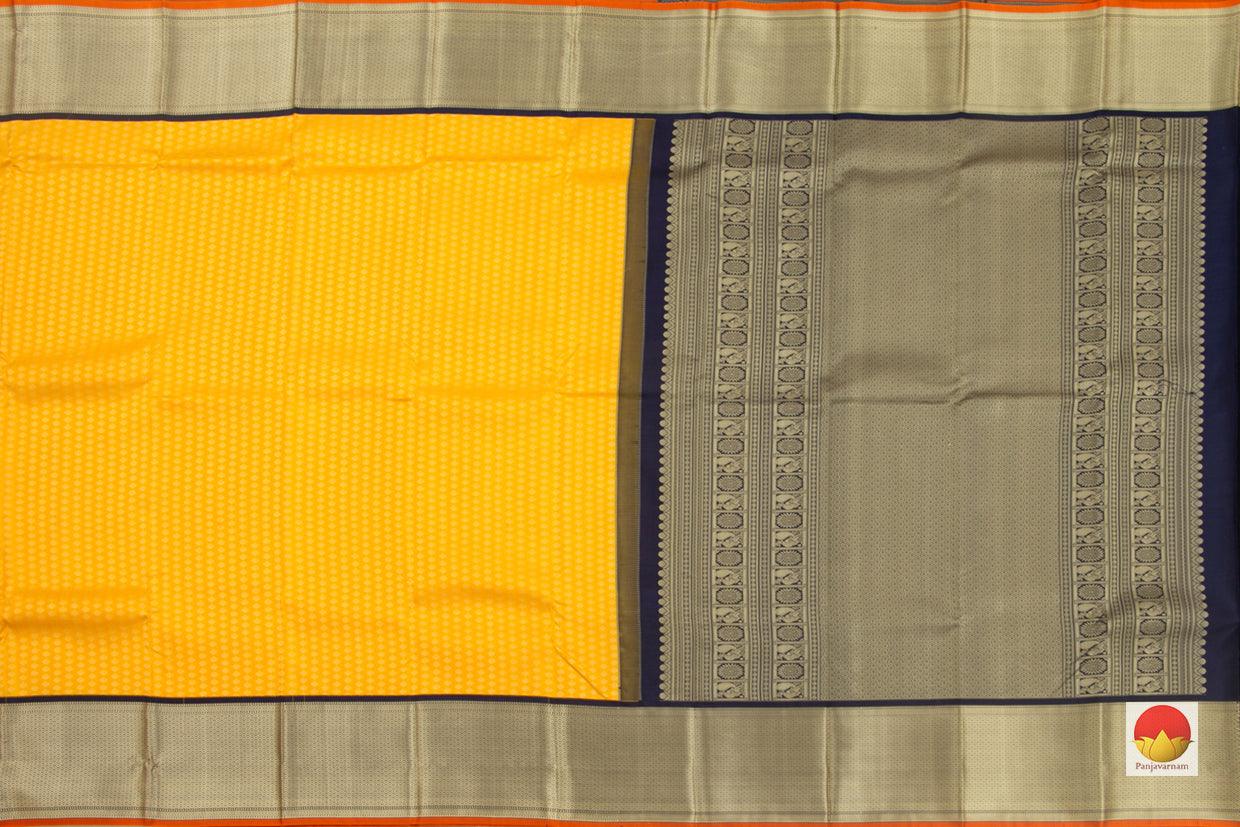 Yellow And Blue Kanchipuram Silk Saree Handwoven Pure Silk Pure Zari For Festive Wear PV NYC 71 - Silk Sari - Panjavarnam PV NYC 71