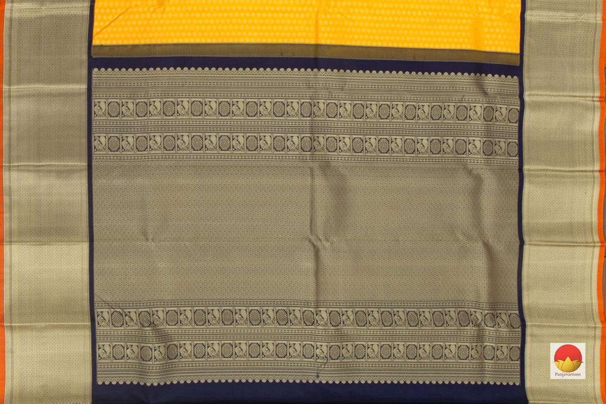 Yellow And Blue Kanchipuram Silk Saree Handwoven Pure Silk Pure Zari For Festive Wear PV NYC 71 - Silk Sari - Panjavarnam PV NYC 71