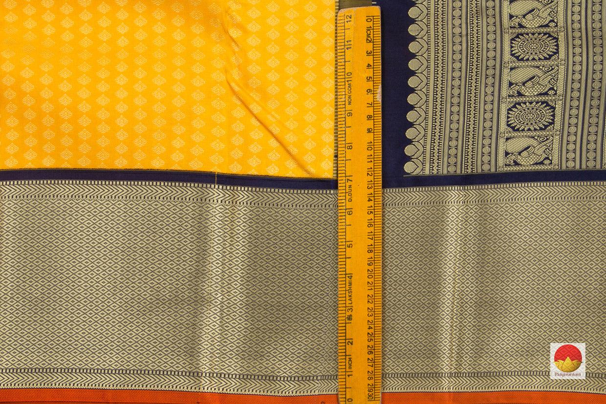 Yellow And Blue Kanchipuram Silk Saree Handwoven Pure Silk Pure Zari For Festive Wear PV NYC 71 - Silk Sari - Panjavarnam PV NYC 71