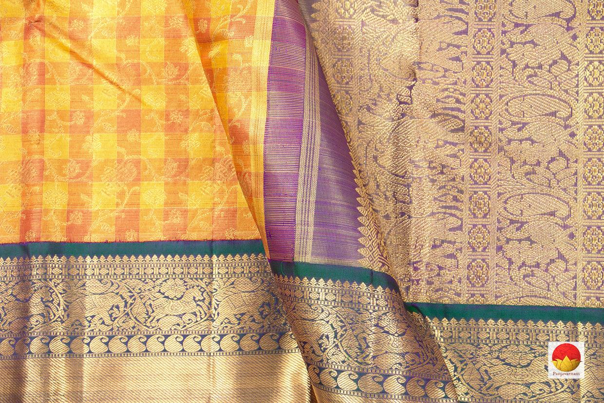 Yellow And Green Kanchipuram Silk Saree Handwoven Pure Silk Pure Zari Tissue Silk For wedding Wear PV NYC 468 - Silk Sari - Panjavarnam