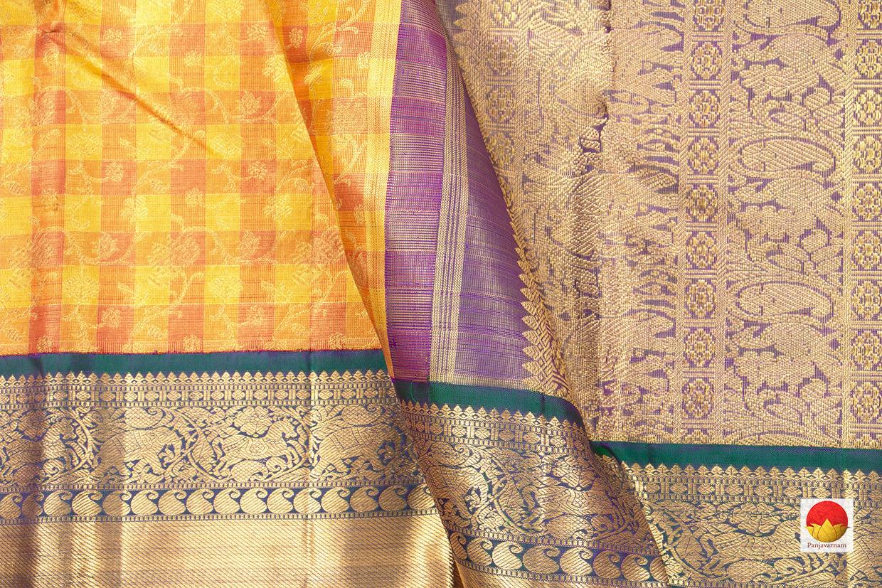 Yellow And Green Kanchipuram Silk Saree Handwoven Pure Silk Pure Zari Tissue Silk For wedding Wear PV NYC 468 - Silk Sari - Panjavarnam PV NYC 468