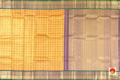Yellow And Green Kanchipuram Silk Saree Handwoven Pure Silk Pure Zari Tissue Silk For wedding Wear PV NYC 468 - Silk Sari - Panjavarnam PV NYC 468