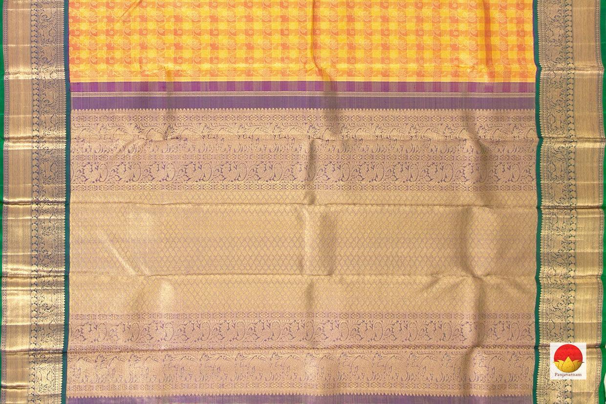 Yellow And Green Kanchipuram Silk Saree Handwoven Pure Silk Pure Zari Tissue Silk For wedding Wear PV NYC 468 - Silk Sari - Panjavarnam PV NYC 468