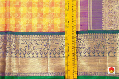 Yellow And Green Kanchipuram Silk Saree Handwoven Pure Silk Pure Zari Tissue Silk For wedding Wear PV NYC 468 - Silk Sari - Panjavarnam PV NYC 468