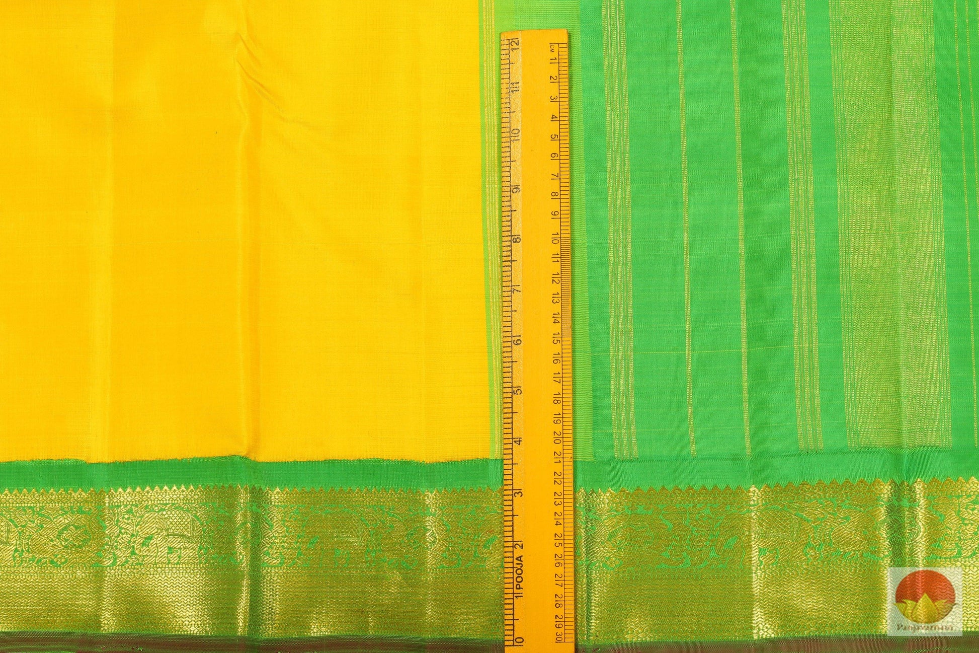 Yellow & Green - Korvai Border - Handwoven Kanjivaram Pure Silk Saree - Pure Zari - PV J 11220 Archives - Silk Sari - Panjavarnam