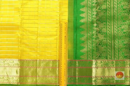 Yellow and Green Lite Weight Handwoven Pure Silk Kanjivaram Saree - PV L2 Archives - Silk Sari - Panjavarnam
