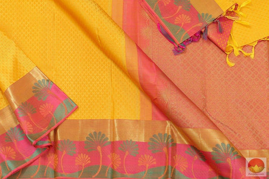 Yellow & Peach - Handwoven Kanchipuram Pure Silk Saree - Pure Zari - PV G 4120 - Archives - Silk Sari - Panjavarnam
