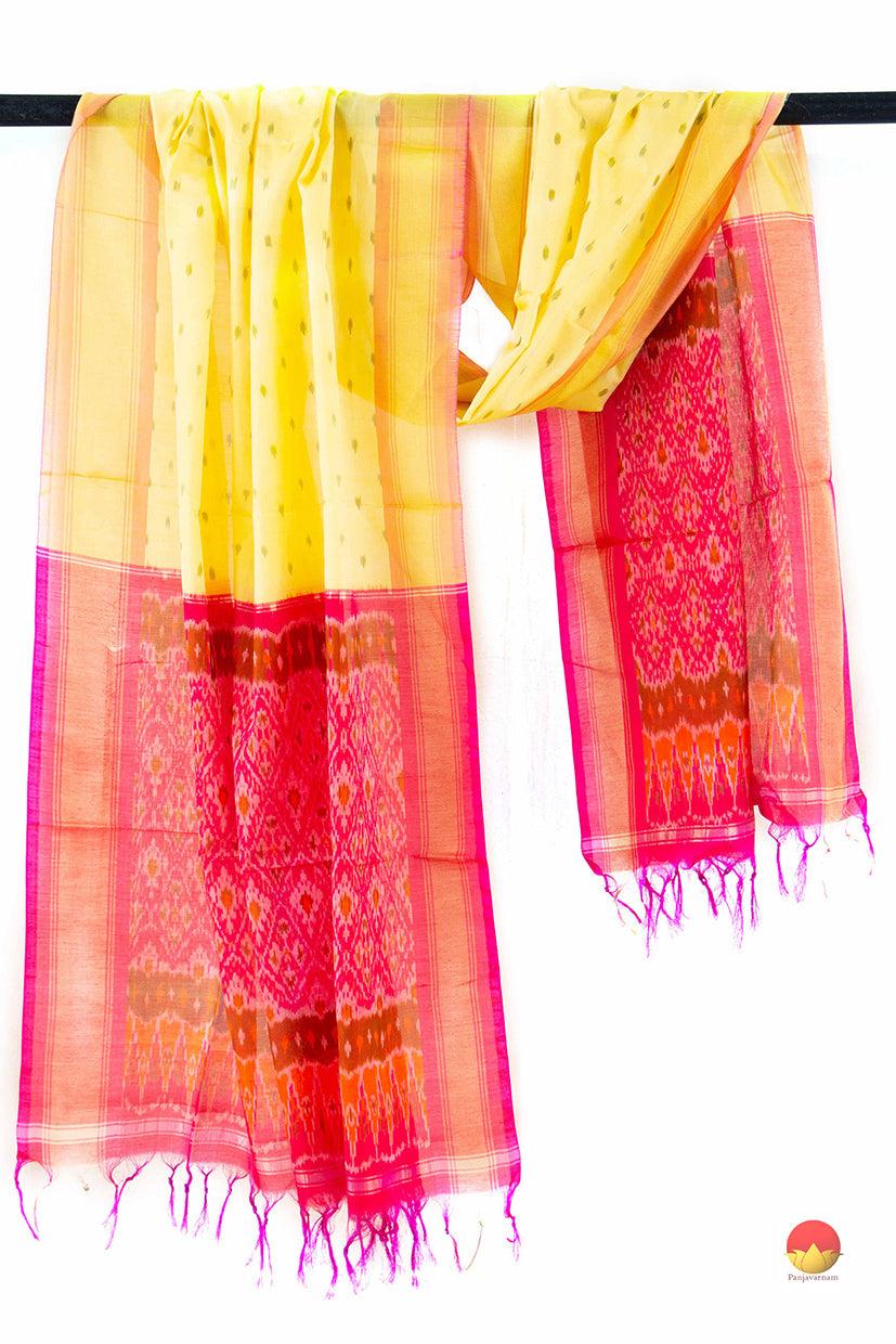 Yellow And Red Pochampally Ikkat Silk Dupatta PVD 1015 - Dupattas - Panjavarnam PVD 1015