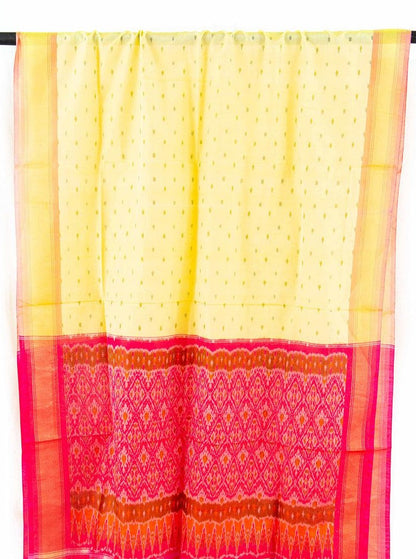 Yellow And Red Pochampally Ikkat Silk Dupatta PVD 1015 - Dupattas - Panjavarnam PVD 1015