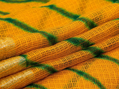 Yellow Bandhani Lehariya Kota Silk Saree Handwoven PV RJ 28 - Bandhani Silk - Panjavarnam