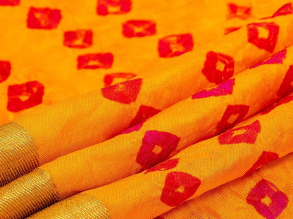 Yellow Bandhani Silk Saree Handwoven PV RJ 15 - Bandhani Silk - Panjavarnam PV RJ 15