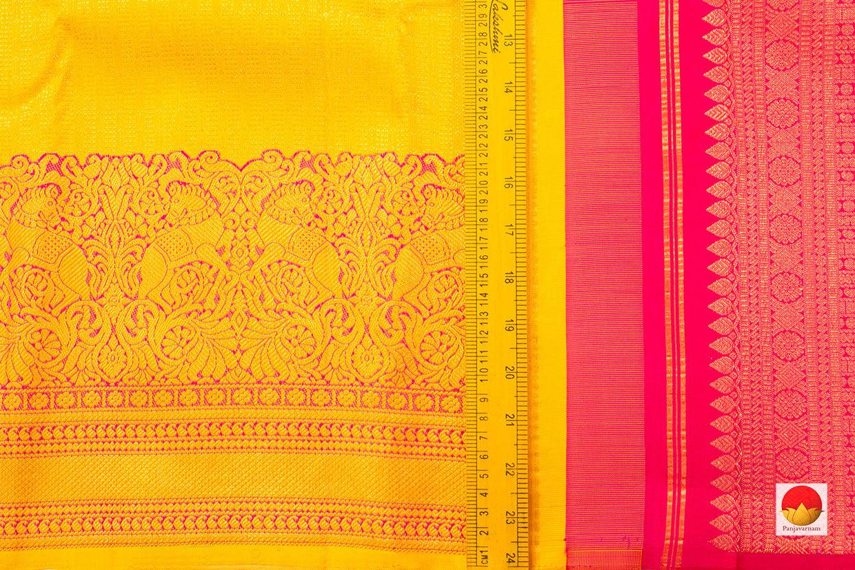 Yellow Kanchipuram Silk Saree Handwoven Pure Silk Pure Zari For Festive Wear PV NYC 452 - Silk Sari - Panjavarnam