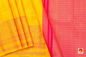 Yellow Kanchipuram Silk Saree Handwoven Pure Silk Pure Zari For Festive Wear PV NYC 452 - Silk Sari - Panjavarnam PV NYC 452