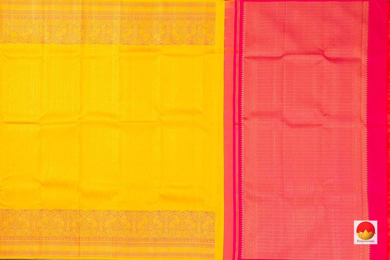 Yellow Kanchipuram Silk Saree Handwoven Pure Silk Pure Zari For Festive Wear PV NYC 452 - Silk Sari - Panjavarnam PV NYC 452