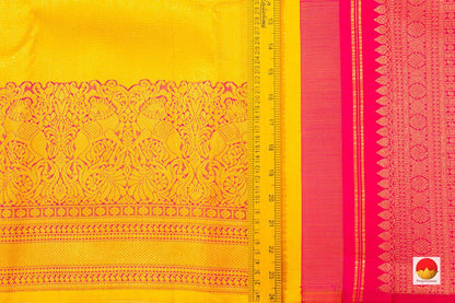 Yellow Kanchipuram Silk Saree Handwoven Pure Silk Pure Zari For Festive Wear PV NYC 452 - Silk Sari - Panjavarnam PV NYC 452