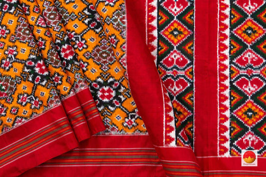 Yellow Pochampally Silk Saree With Red Border Double Ikkat Handwoven Pure Silk For Festive Wear PIK 297 - Pochampally Silk - Panjavarnam